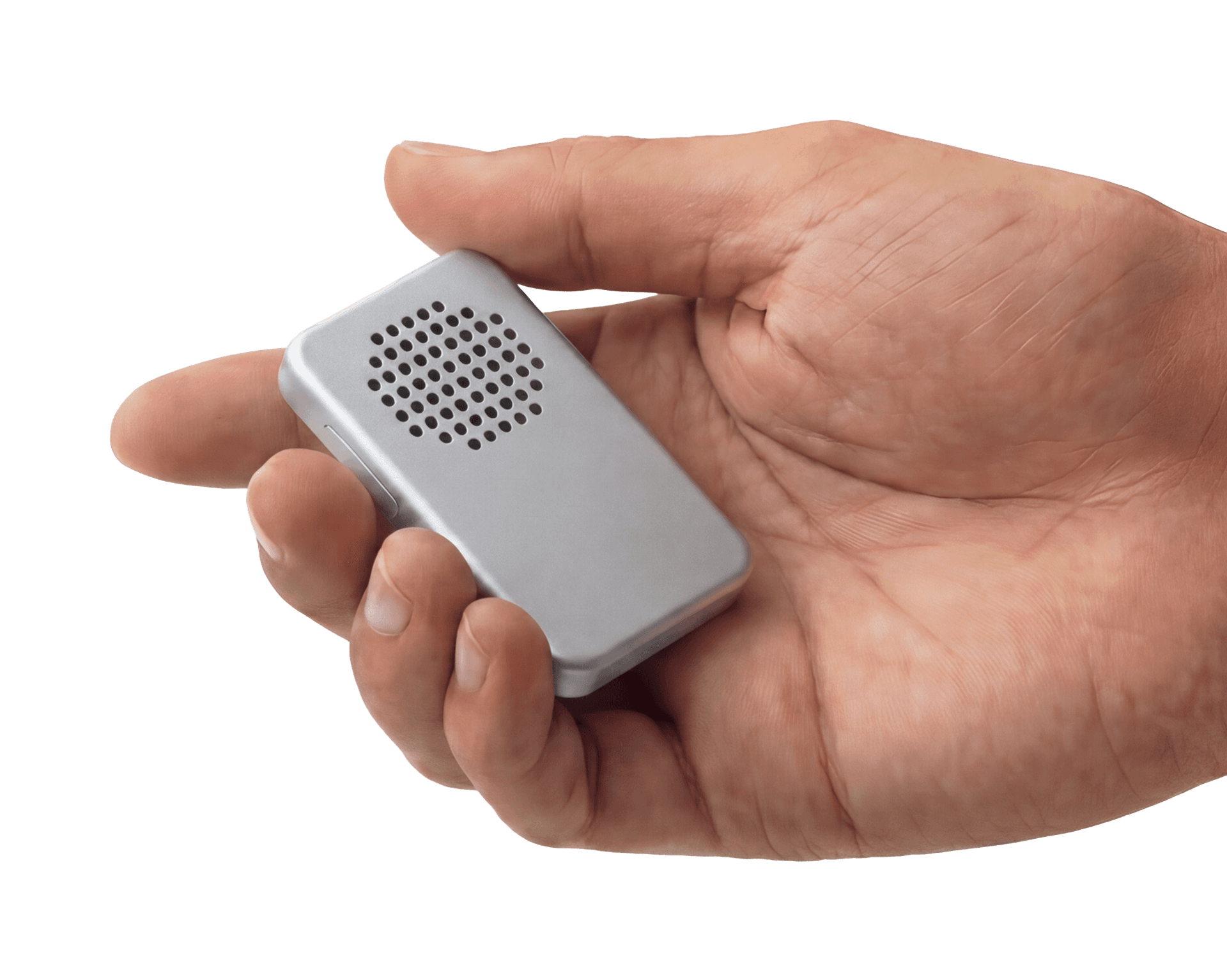 Telo held in a hand, showing its compact size