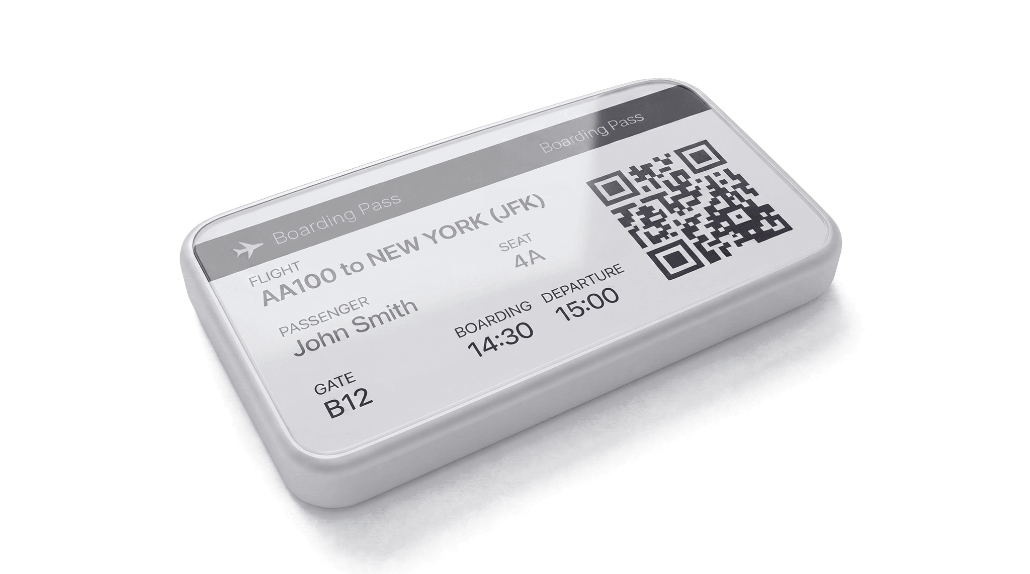 Telo e-ink display showing a boarding pass